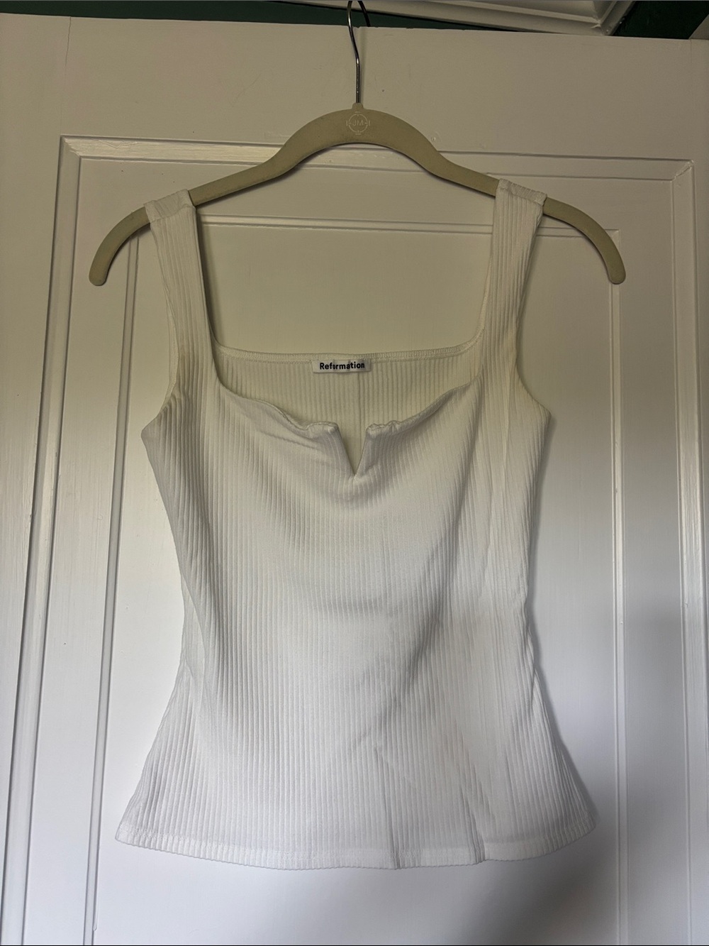Reformation Cream Ribbed Square-Notch Tank Top